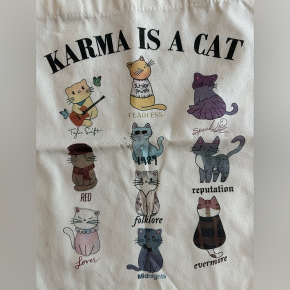 Taylor Swift Custom Tote Bag - Karma is a Cat with all 12 albums (14x15’)/ - Picture 3 of 9